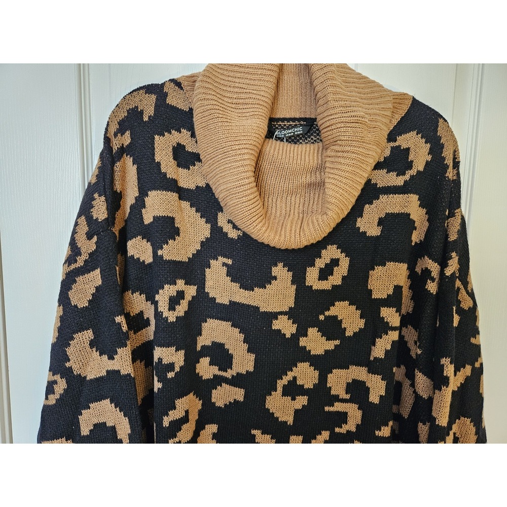 NWT Bloomchic Leopard Jacquard Cowl Neck Soft Pullover Knit Sweater, Plus 24 - Picture 3 of 9